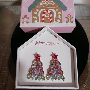 Betsy Johnson Earrings Iridescent Oval Shaped Stones Star Topper